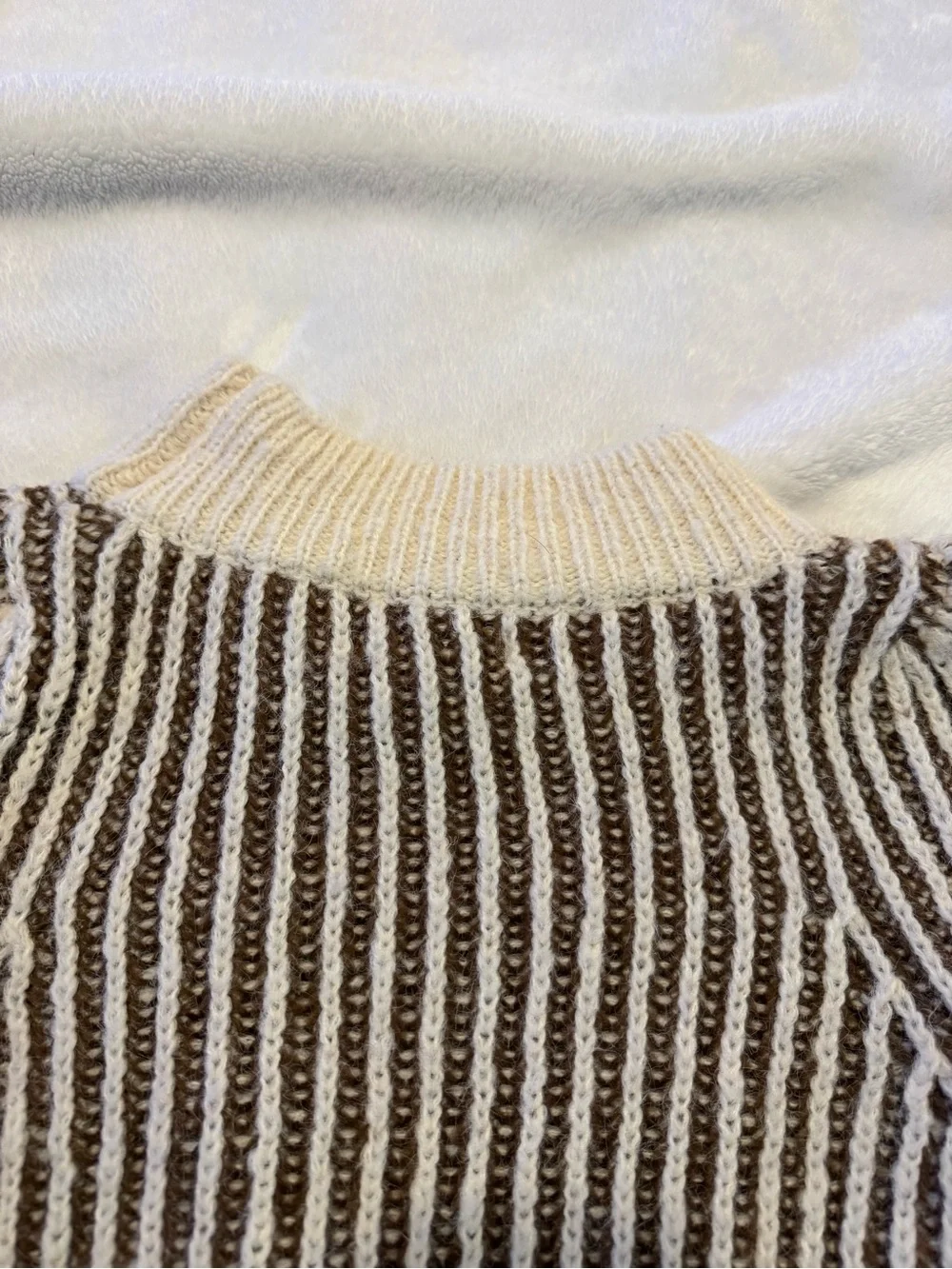 Hyfve Striped Ribbed crew neck Sweater in Brown and Cream